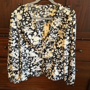 NWT Rebecca Minkoff Black, White, and Cream Floral blouse Size Large
